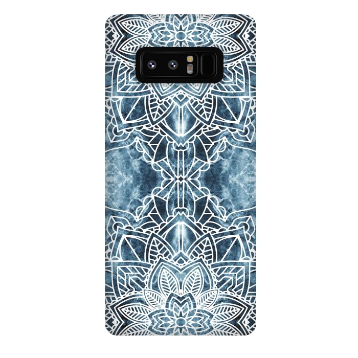 Galaxy Note 8 StrongFit White lace floral mandala on blue marble by Oana 