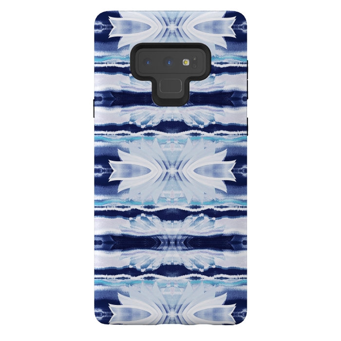 Galaxy Note 9 StrongFit Indigo white painted shibori stripes and petals by Oana 