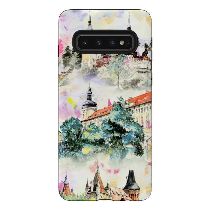 Galaxy S10 StrongFit Mountain castles watercolor illustration by Oana 