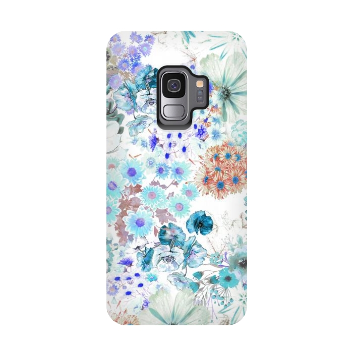 Galaxy S9 StrongFit Romantic blue watercolor flowers by Oana 
