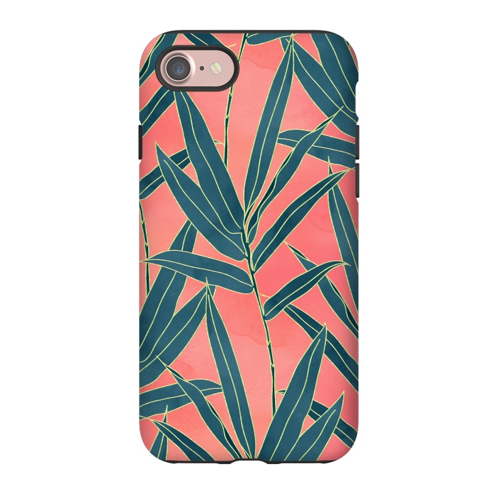 iPhone 7 StrongFit Modern coral and blue foliage design  by InovArts