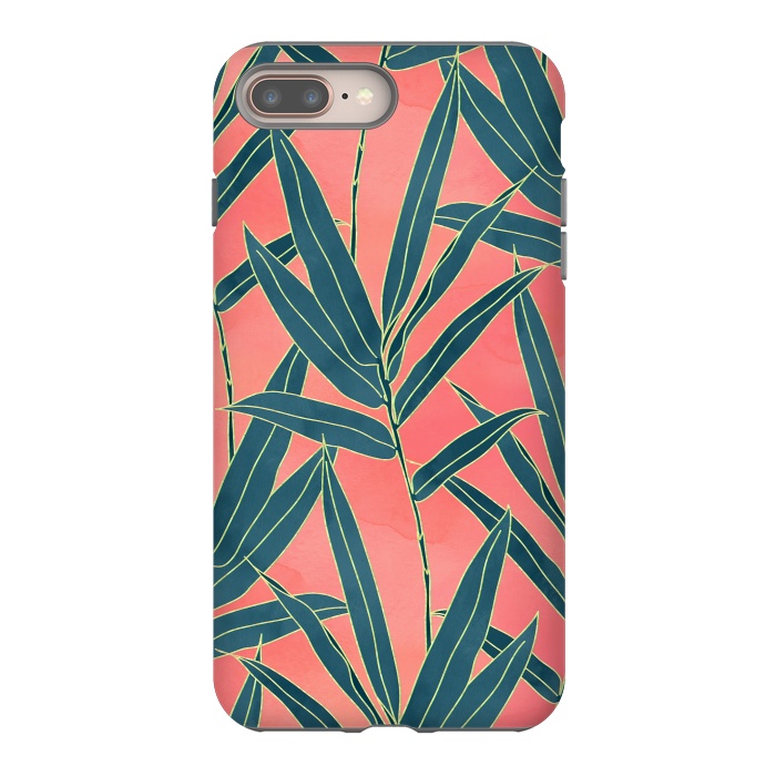 iPhone 7 plus StrongFit Modern coral and blue foliage design  by InovArts