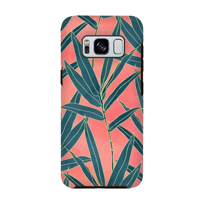 Galaxy S8 StrongFit Modern coral and blue foliage design  by InovArts