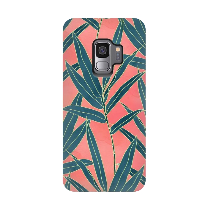 Galaxy S9 StrongFit Modern coral and blue foliage design  by InovArts