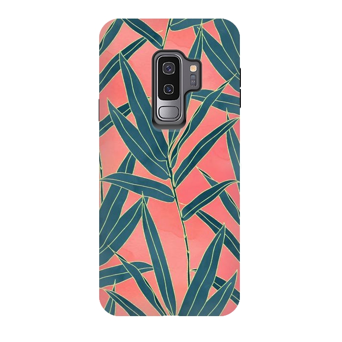 Galaxy S9 plus StrongFit Modern coral and blue foliage design  by InovArts