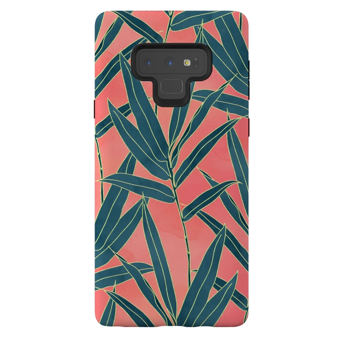 Galaxy Note 9 StrongFit Modern coral and blue foliage design  by InovArts
