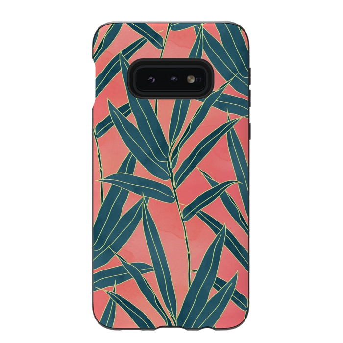 Galaxy S10e StrongFit Modern coral and blue foliage design  by InovArts