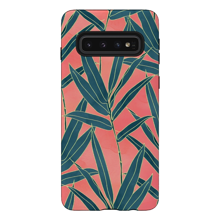 Galaxy S10 StrongFit Modern coral and blue foliage design  by InovArts