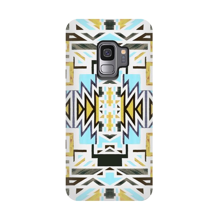 Galaxy S9 StrongFit Colorful African tiki geometric pattern by Oana 