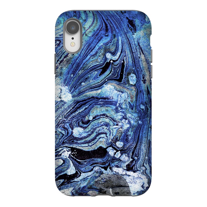 iPhone Xr StrongFit Abstract blue painted marble art by Oana 