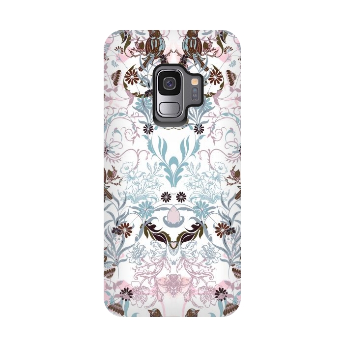 Galaxy S9 StrongFit Pastel line art flowers and birds illustration by Oana 