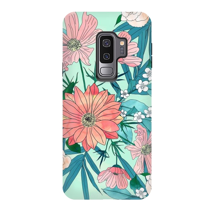 Galaxy S9 plus StrongFit Boho chic spring garden flowers illustration by InovArts