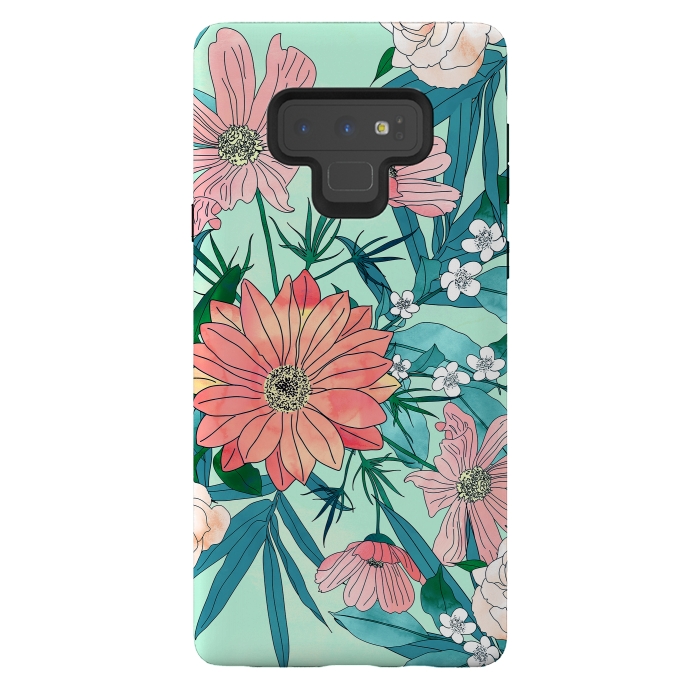 Galaxy Note 9 StrongFit Boho chic spring garden flowers illustration by InovArts