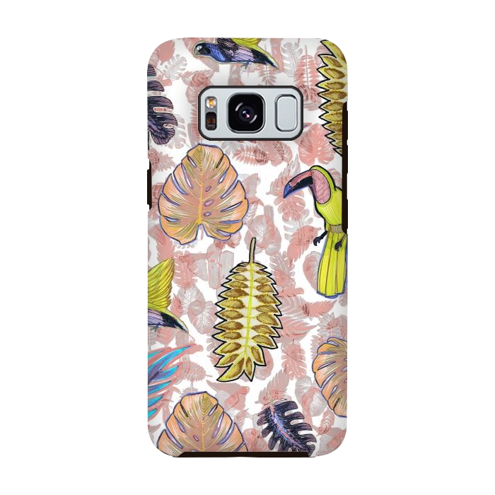 Galaxy S8 StrongFit Playful parrots and leaves tropical sketch by Oana 