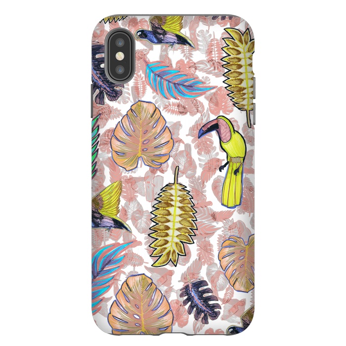 iPhone Xs Max StrongFit Playful parrots and leaves tropical sketch by Oana 