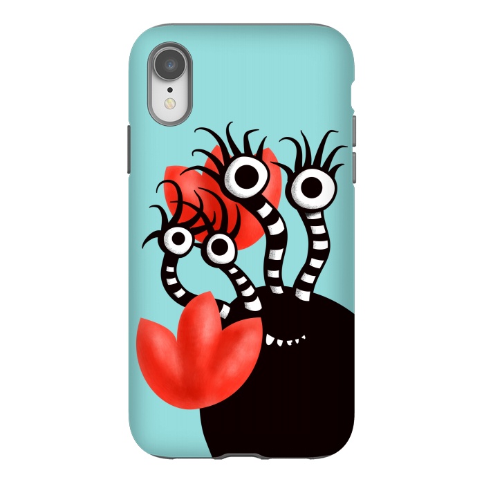 iPhone Xr StrongFit Cute Monster With Four Eyes And Abstract Tulips by Boriana Giormova