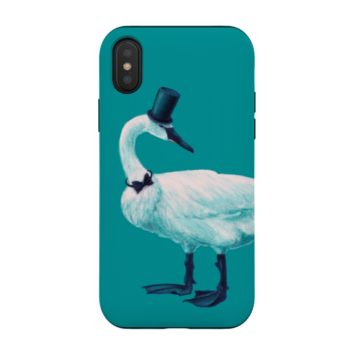 iPhone Xs / X StrongFit Funny Swan Gentleman With Bowtie And Top Hat by Boriana Giormova