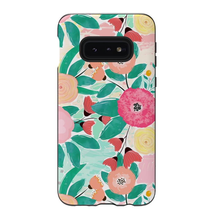 Galaxy S10e StrongFit Modern brush paint abstract floral paint by InovArts
