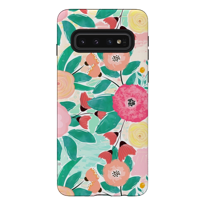 Galaxy S10 StrongFit Modern brush paint abstract floral paint by InovArts