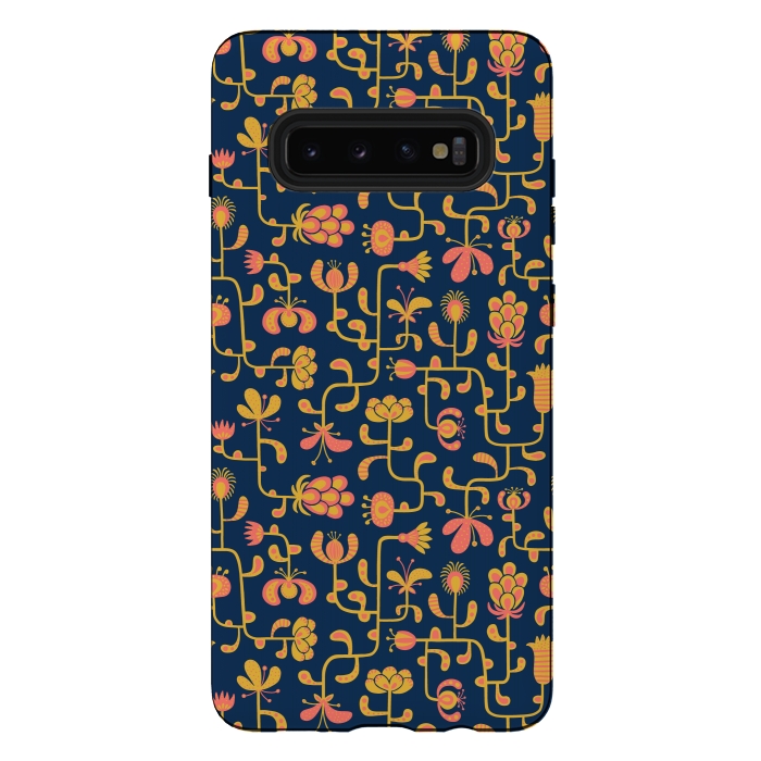Galaxy S10 plus StrongFit Meandering Flowers by Portia Monberg