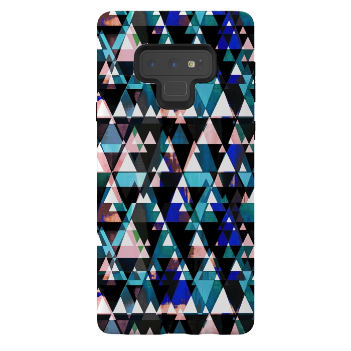 Galaxy Note 9 StrongFit Turquoise pink triangles graphic pattern by Oana 