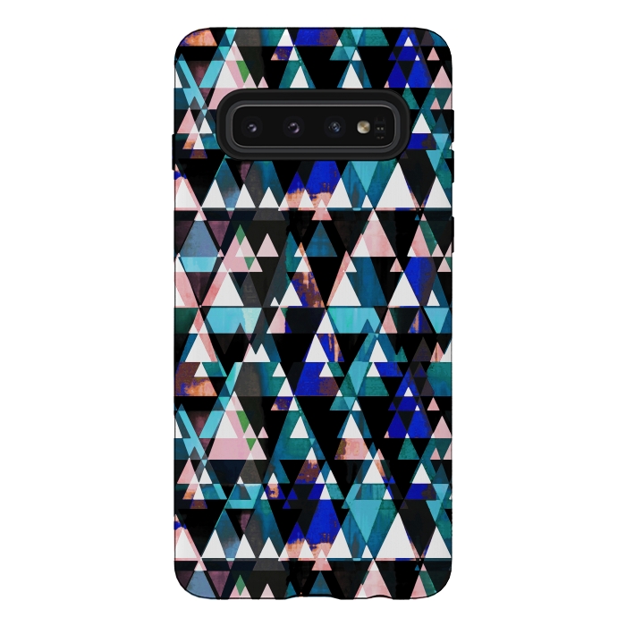 Galaxy S10 StrongFit Turquoise pink triangles graphic pattern by Oana 
