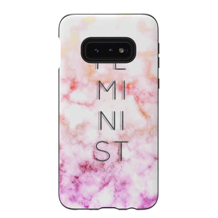Galaxy S10e StrongFit Feminist - minimal typography on gradient marble by Oana 