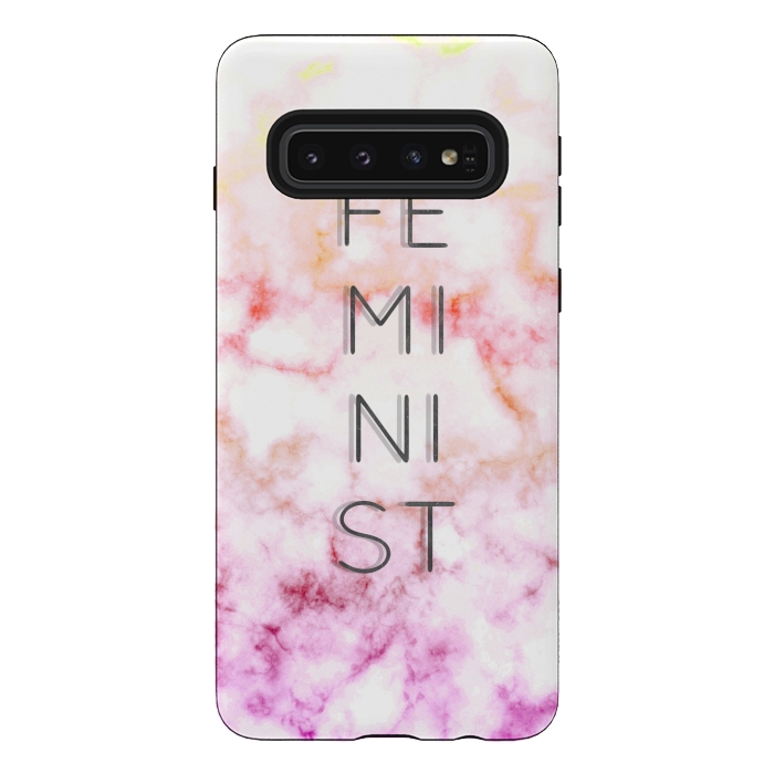 Galaxy S10 StrongFit Feminist - minimal typography on gradient marble by Oana 