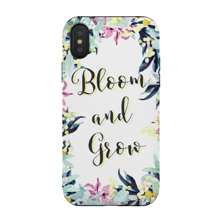 iPhone Xs / X StrongFit Colorful pastel floral Bloom and Grow typography by Oana 