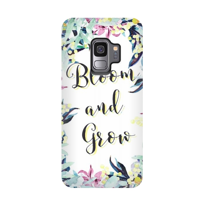 Galaxy S9 StrongFit Colorful pastel floral Bloom and Grow typography by Oana 