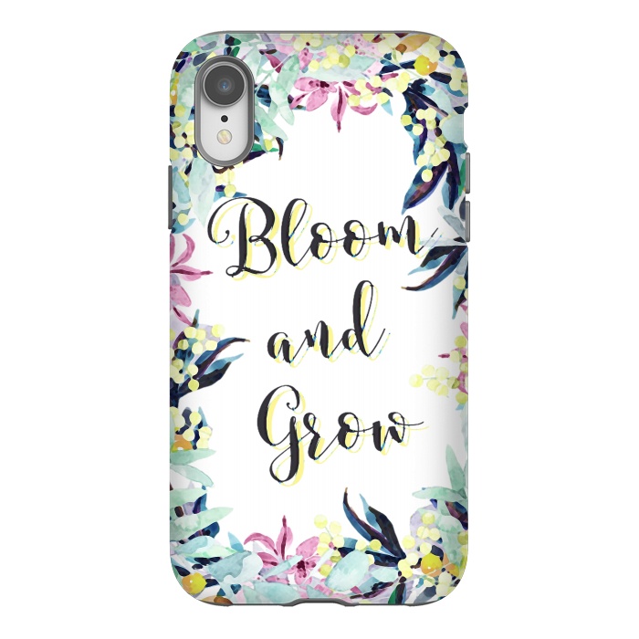 iPhone Xr StrongFit Colorful pastel floral Bloom and Grow typography by Oana 