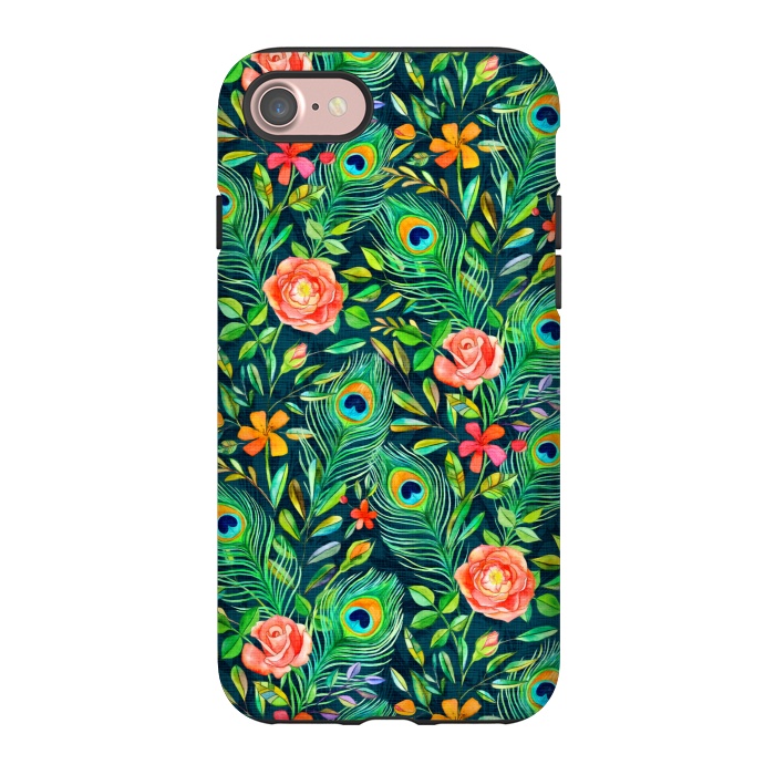 iPhone 7 StrongFit Peacock Posies on Dark by Micklyn Le Feuvre