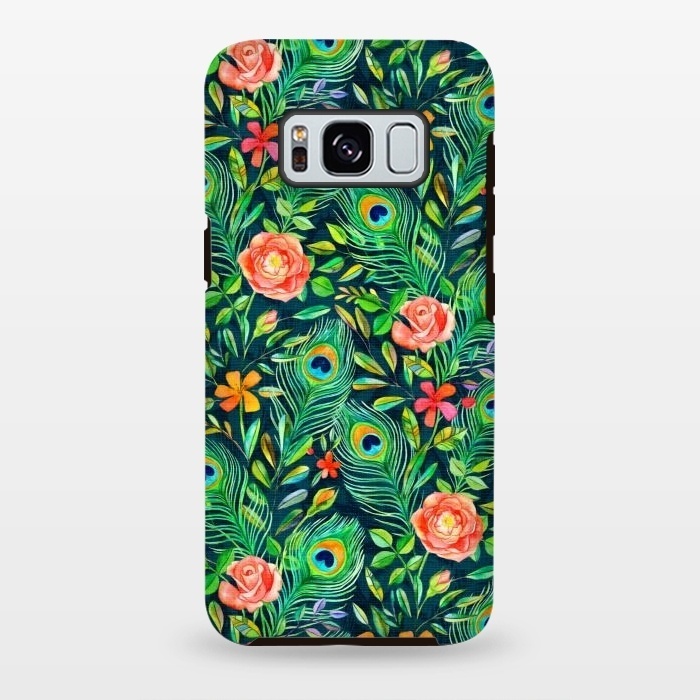 Galaxy S8 plus StrongFit Peacock Posies on Dark by Micklyn Le Feuvre