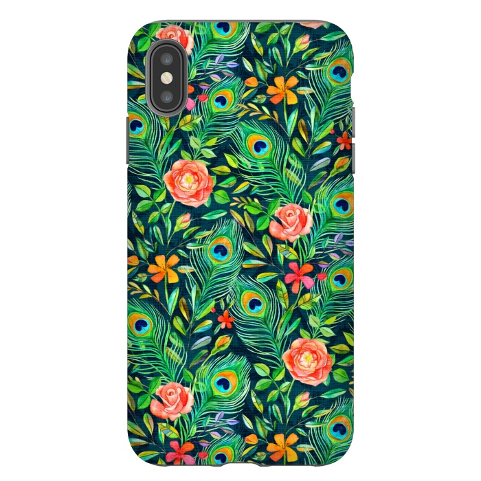 iPhone Xs Max StrongFit Peacock Posies on Dark by Micklyn Le Feuvre
