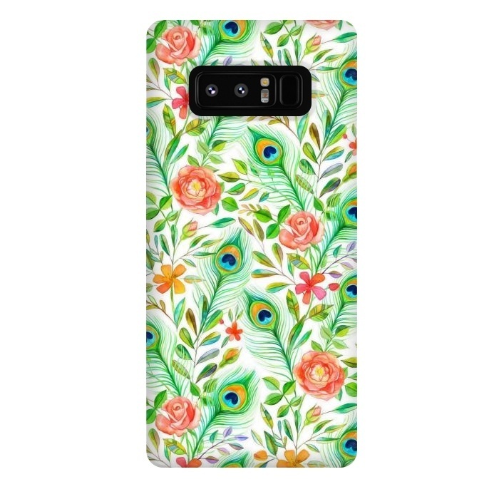 Galaxy Note 8 StrongFit Peacock Feather Posies on White by Micklyn Le Feuvre