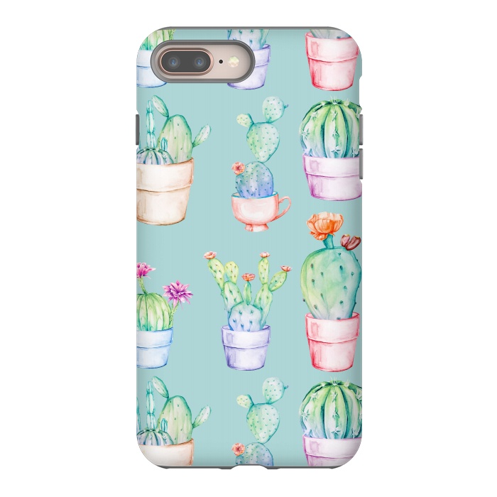 iPhone 7 plus StrongFit Cactus Pattern Blue Background 2 by Alemi