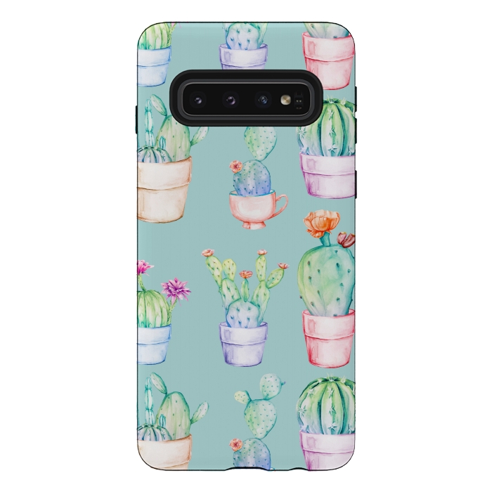Galaxy S10 StrongFit Cactus Pattern Blue Background 2 by Alemi