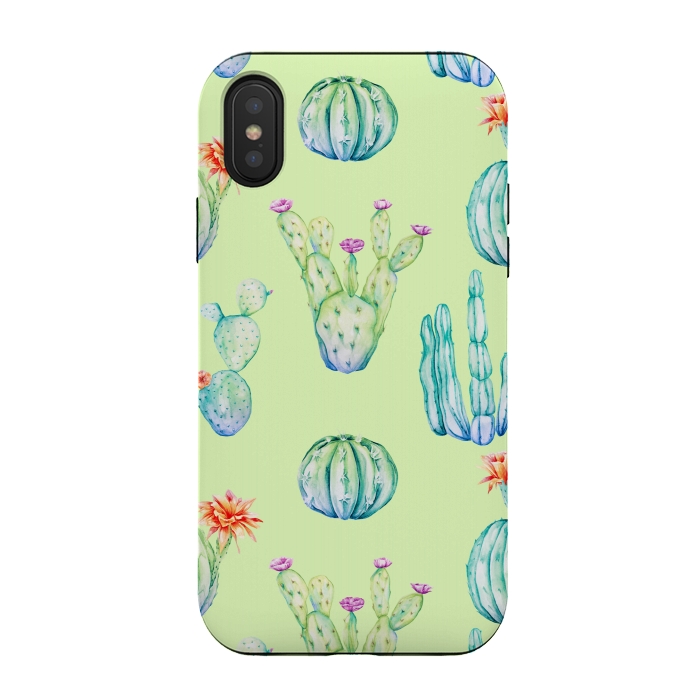 iPhone Xs / X StrongFit Cactus Pattern Green Background 3 by Alemi