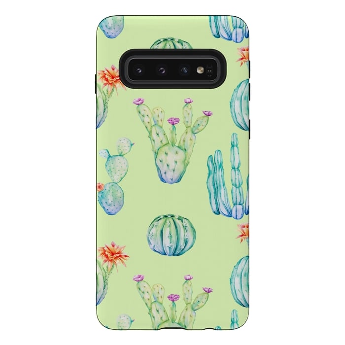Galaxy S10 StrongFit Cactus Pattern Green Background 3 by Alemi