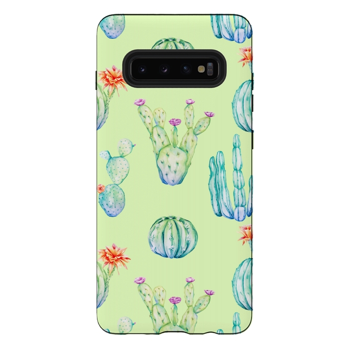 Galaxy S10 plus StrongFit Cactus Pattern Green Background 3 by Alemi