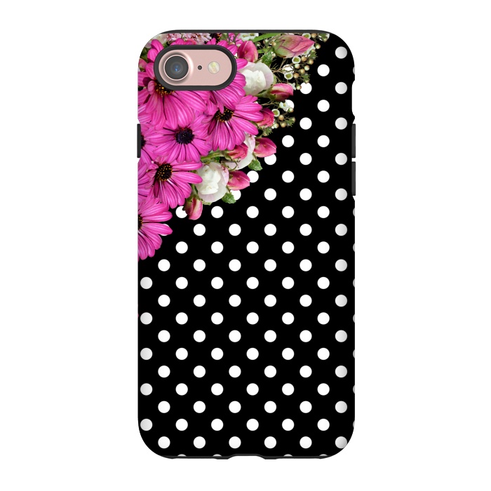 iPhone 7 StrongFit Black and White Polka Dots and Pink Flowers by Alemi