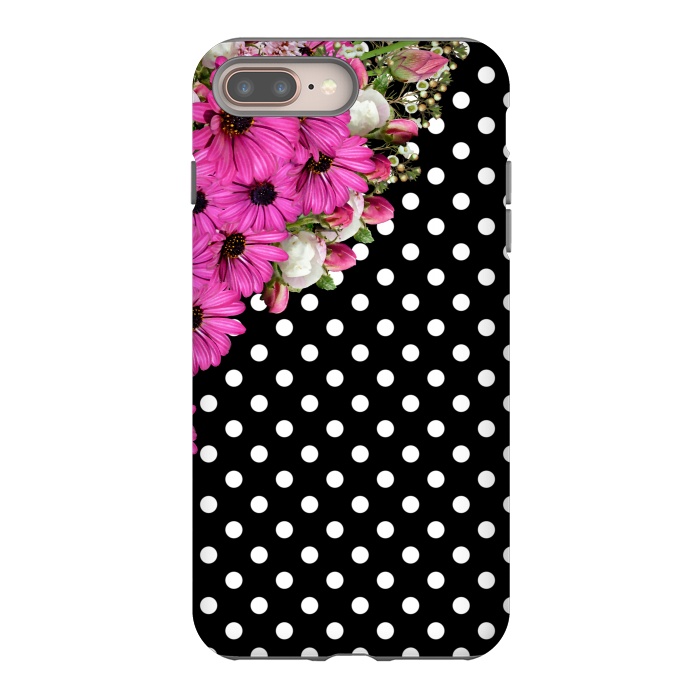 iPhone 7 plus StrongFit Black and White Polka Dots and Pink Flowers by Alemi