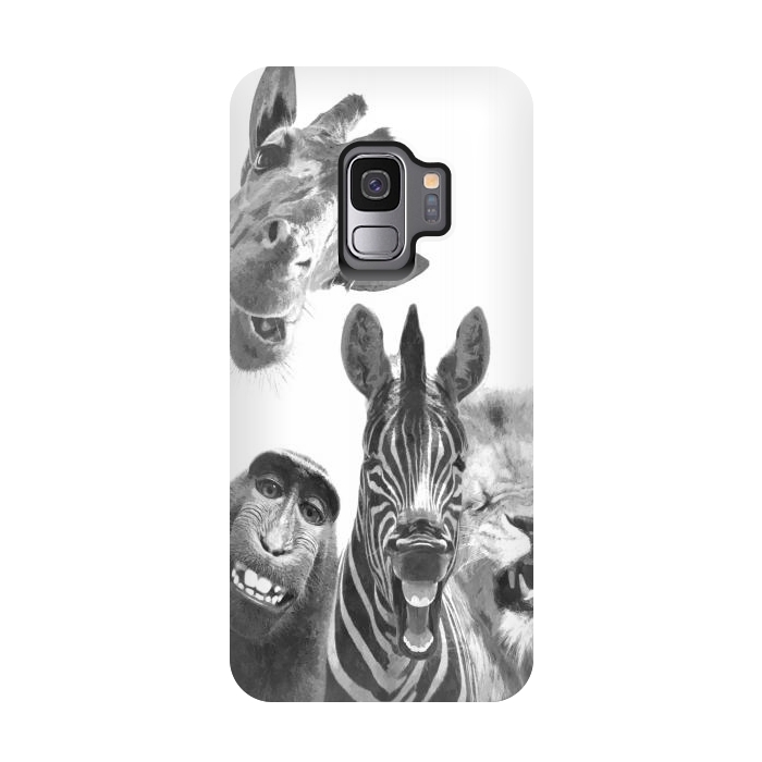 Galaxy S9 StrongFit Black and White Jungle Animals by Alemi