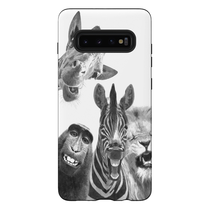Galaxy S10 plus StrongFit Black and White Jungle Animals by Alemi
