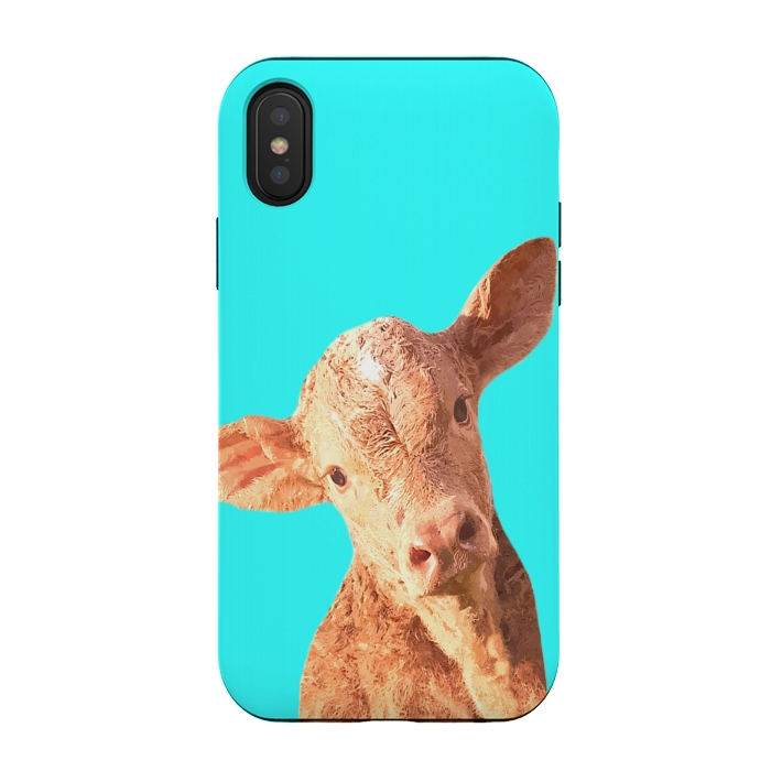 iPhone Xs / X StrongFit Calf Portrait Turquoise Background by Alemi