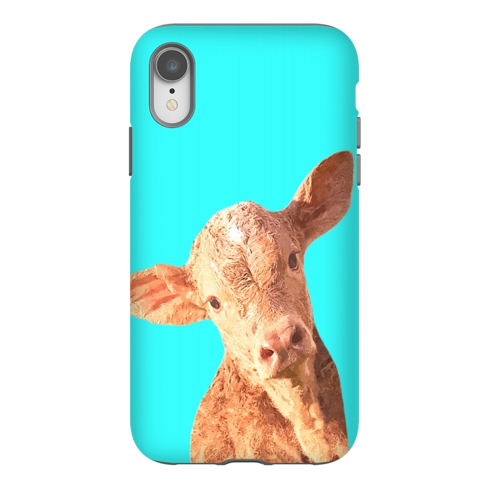 iPhone Xr StrongFit Calf Portrait Turquoise Background by Alemi