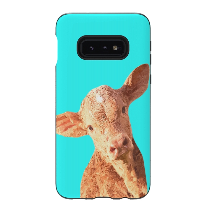 Galaxy S10e StrongFit Calf Portrait Turquoise Background by Alemi