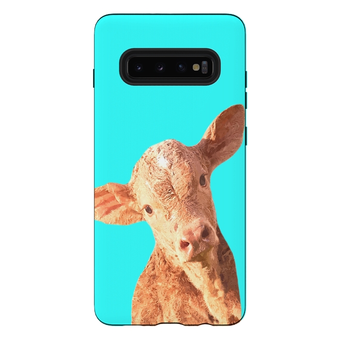 Galaxy S10 plus StrongFit Calf Portrait Turquoise Background by Alemi