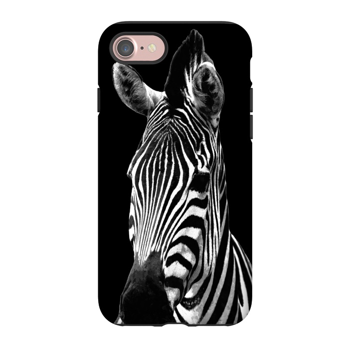 iPhone 7 StrongFit Black and White Zebra Black Background by Alemi
