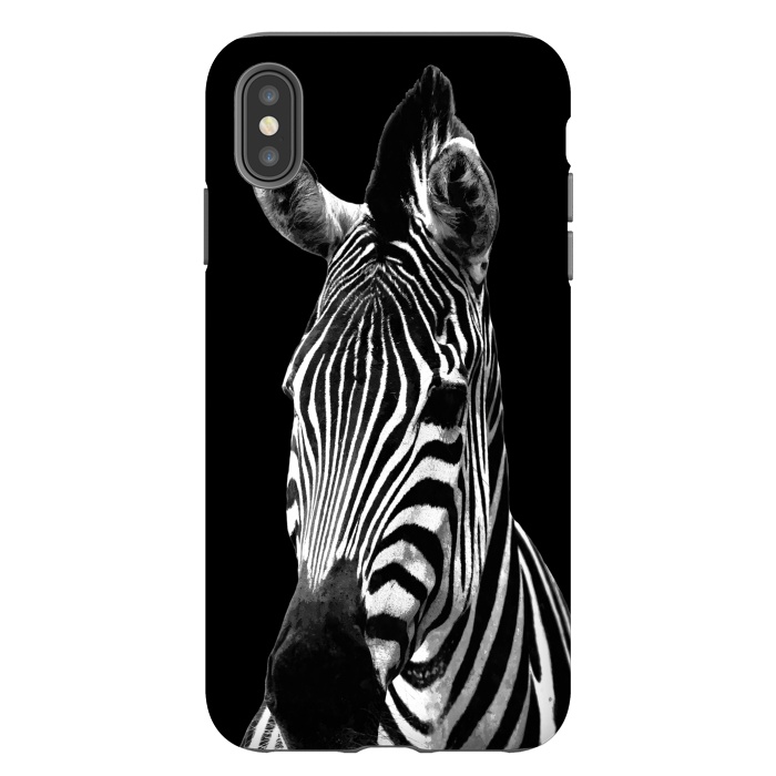 iPhone Xs Max StrongFit Black and White Zebra Black Background by Alemi